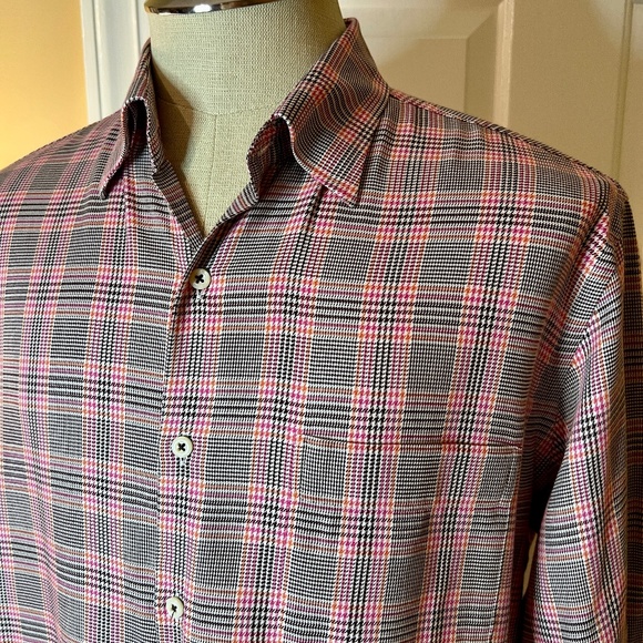 EUC Men's Peter Millar Crown Pink Brown Plaid Button Down Shirt Size MEDIUM - Picture 1 of 4